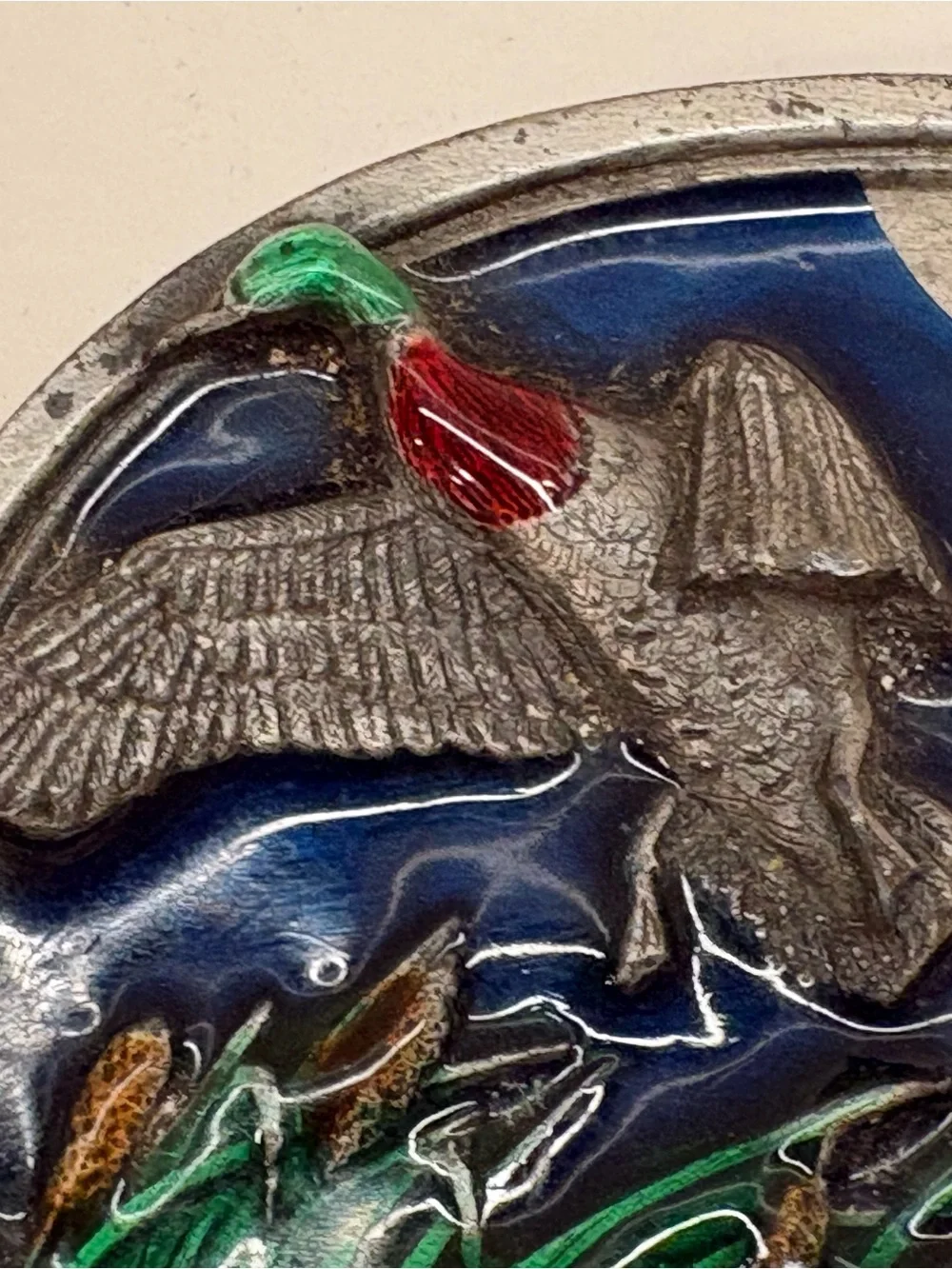 Belt Buckle Vintage Duck Brass / Enamel. Bergamot Brass Works.